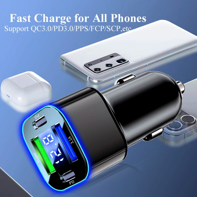 4 in 1 USB C Car Charger Dual PD  Super Fast Charging Adapter for iPhone 15 Pro Max 14 Plus Huawei Oneplus Samsung OPPO Vivo