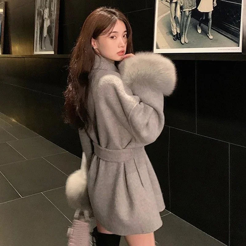 Tossy Fox Fur Wool Overcoat Women's Short Coat Office Lady Elegant Double-sided Woolen Coat 2025 New Cardigan Jackets Loose Wool Viralgem Store