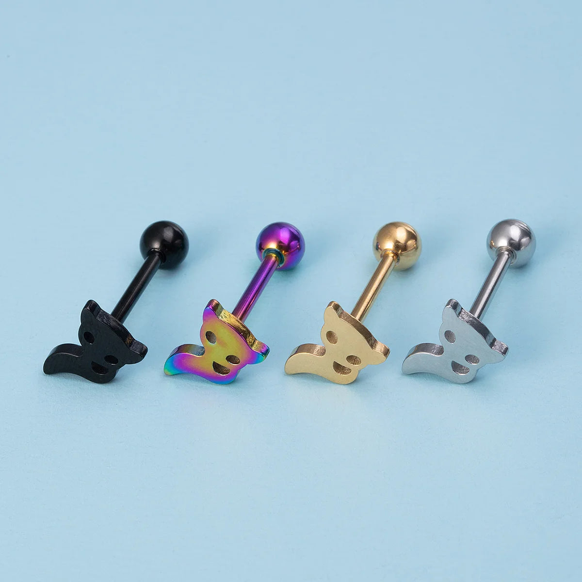 1-4pcs 14G Stainless Steel Tongue Rings Punk Straight Barbells Heart Star Maple Leaf Anchor Cross Tongue Piercing Jewelry Unisex Viralgem Store