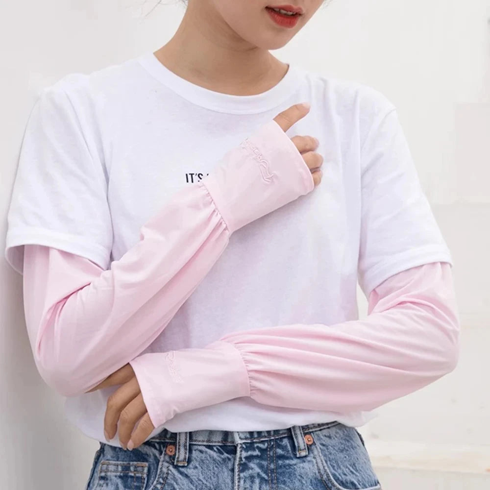 1 Pair Summer Ice Silk Sleeves For Men And Women Outdoor UV Protection Cycling Sleeve Arm Sun Screen Protection Sleeves Loose