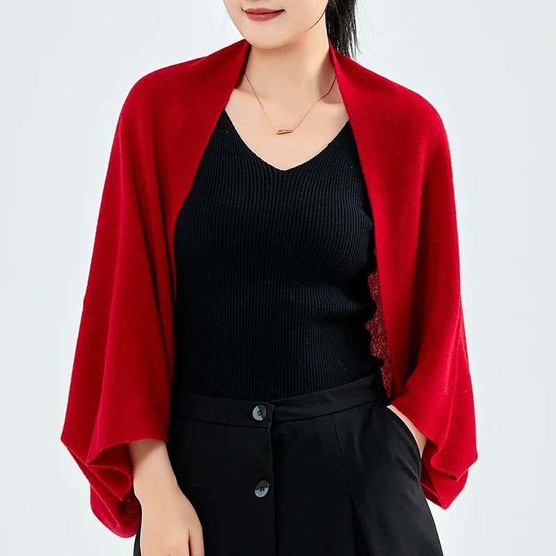 100%Pure Wool Women's Knitted Shawl Soft Warm Wollen Cardigan Cloak Wraps Shoulder Neck Protect Multifunctional Pashmina Scarves