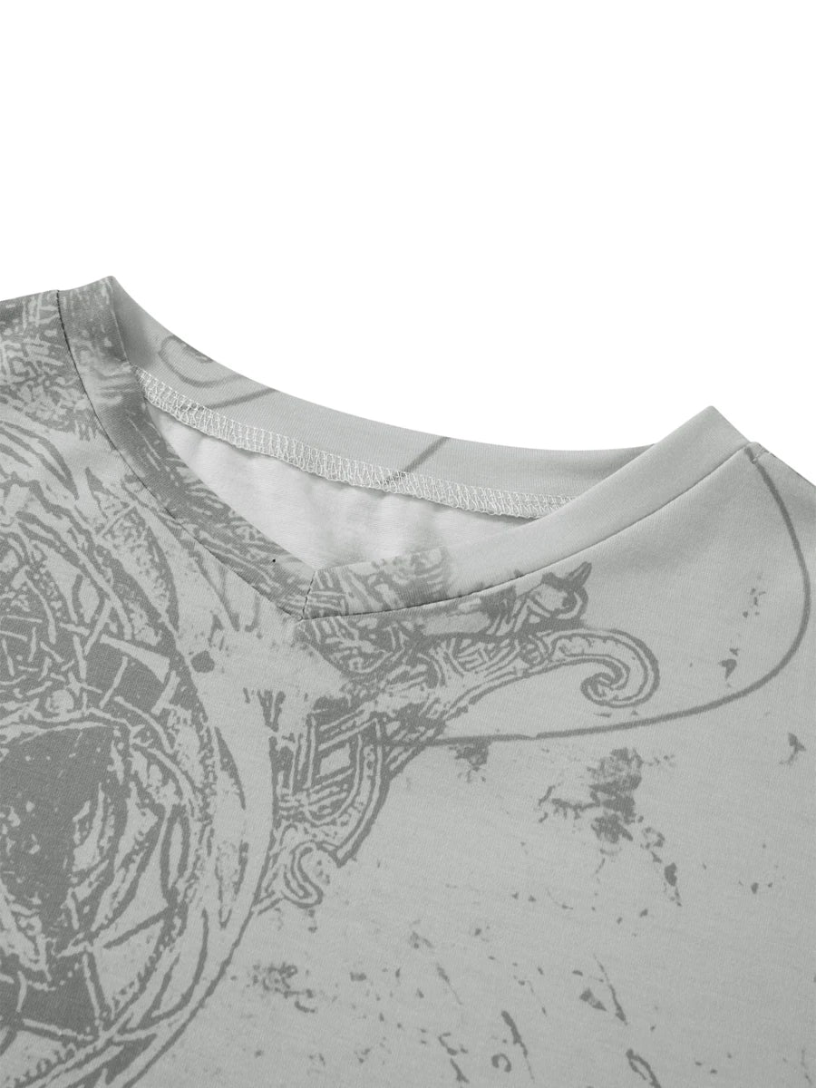 y2k Grunge Crop Top Women Summer Gothic Star Print Round Neck Short Sleeve T Shirt 2000s Cybercore Clothes Streetwear