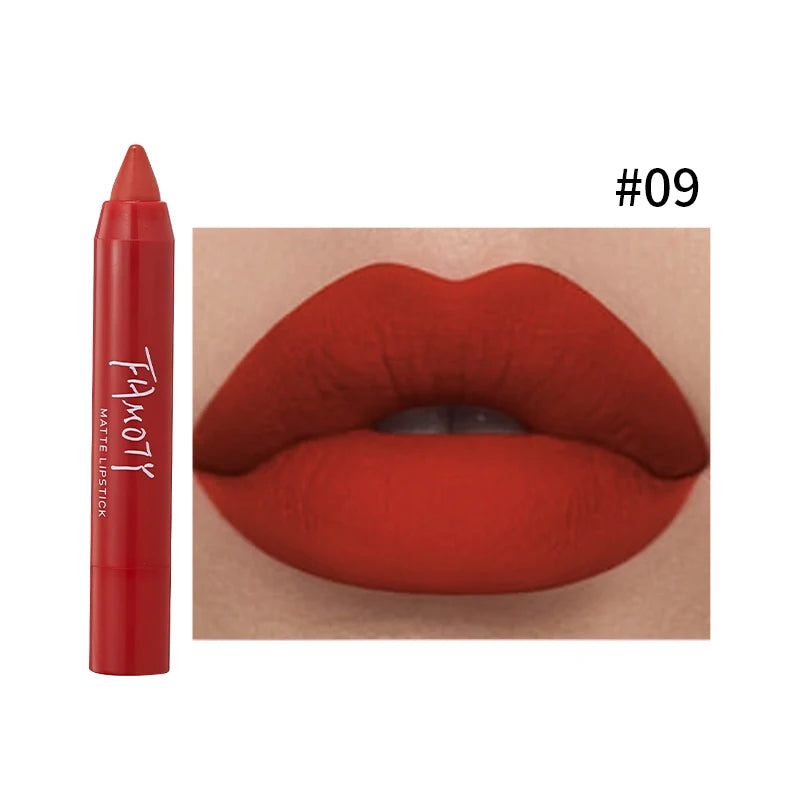 12 Colors Matte Lipstick Pen Waterproof Velvet Nude Lipstick Pencil Sexy Red Brown Pigments Lips Makeup Long Lasting Lip Tint