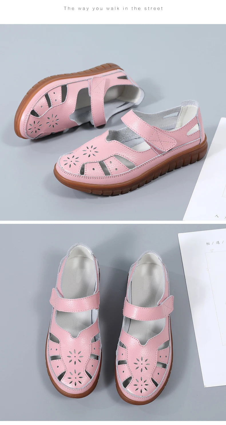 2024 Women Sandals Summer Ladies Girls Comfortable Ankle Hollow Round Toe Sandals Woman Soft Beach Sole Female Shoes Plus Size