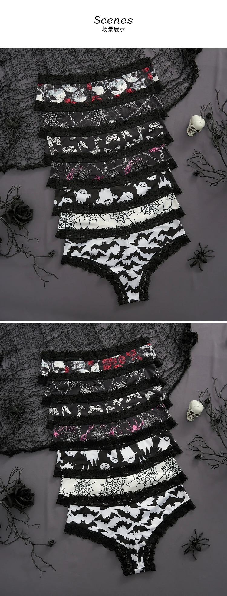 Underwear Women's Lace Edge Sexy Panties Gothic Style Lingerie Rose Skull Personalized Comfortable Breathable Triangle Pants