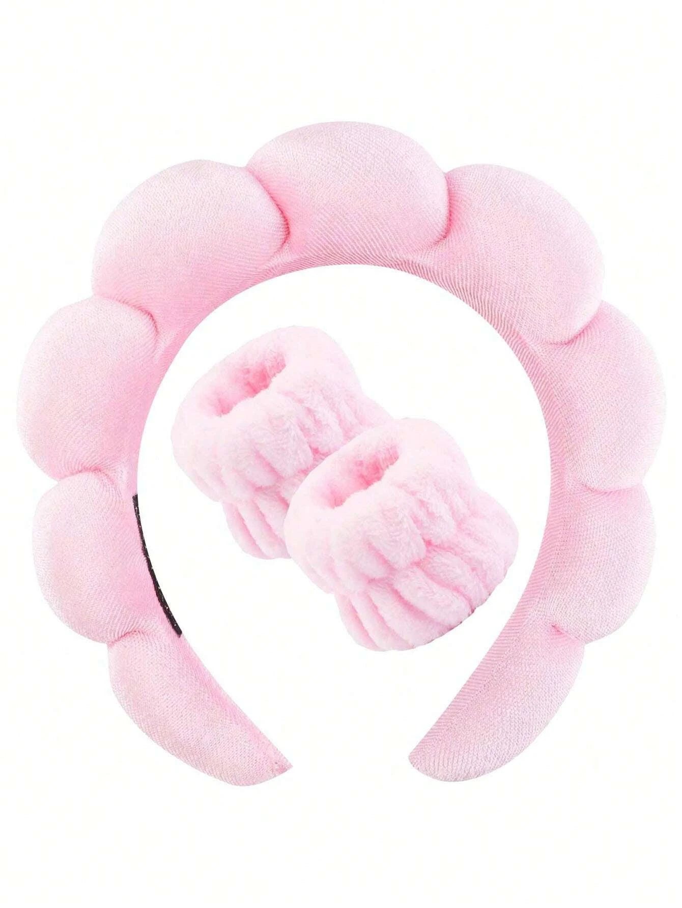 3 Piece Luxury Fiber Spa Headband and Wristband Set - Soft and Comfortable - Face Wash, Makeup Women's Hair Accessories Set