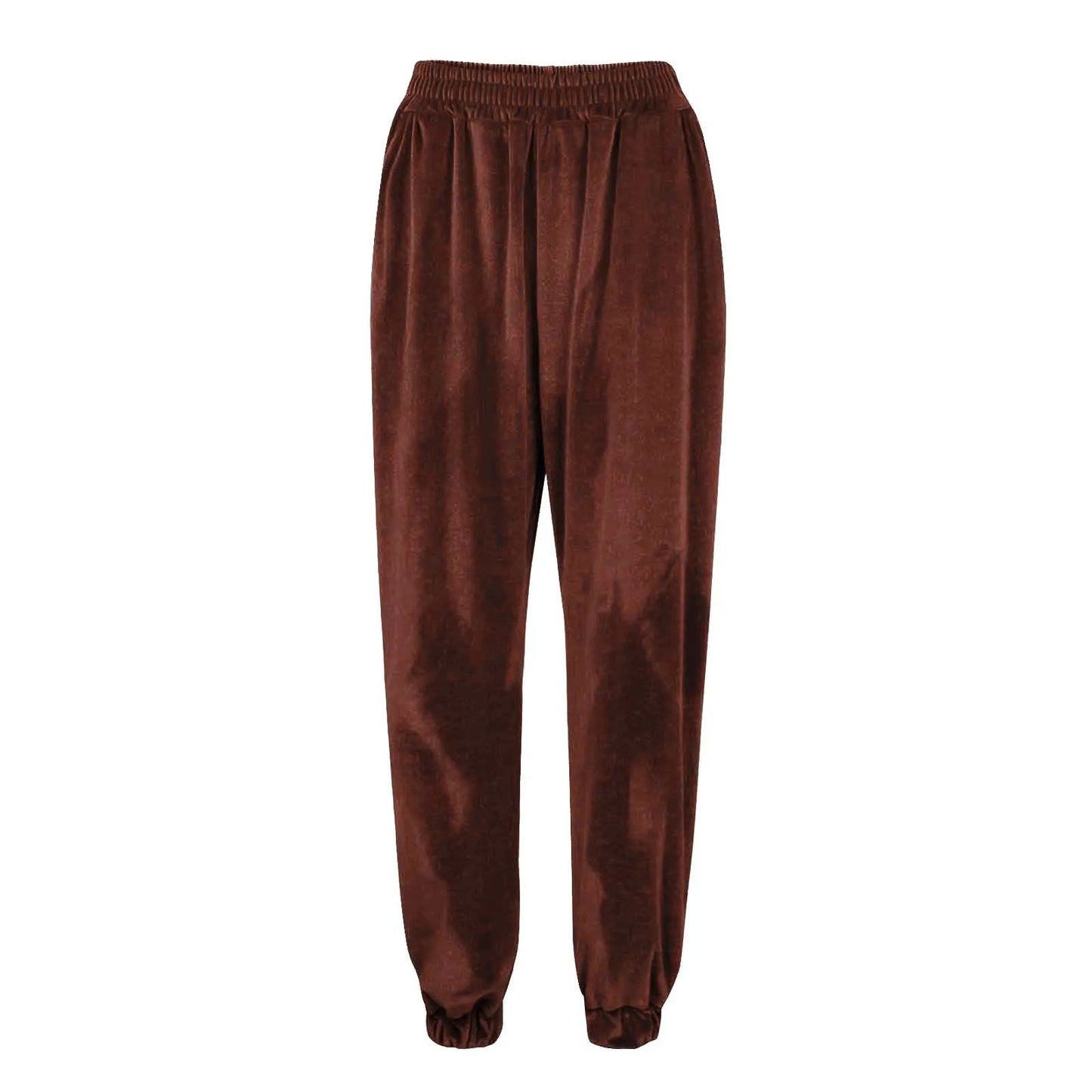 Women's Velvet Pants High Waist Loose Wide Leg Pants Casual Elastic Waist Velour Long Trousers with Pockets