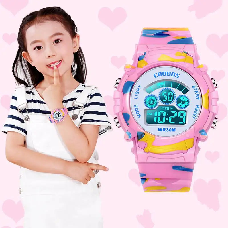 2023 New Boys Sports Military Kids Digital Watches Student Childrens Watch Fashion Luminous LED Alarm Camouflage Girls Clock Viralgem Store