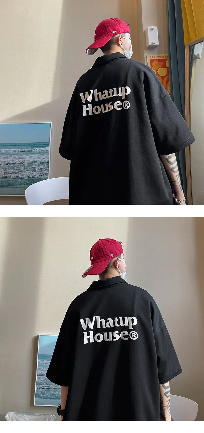 Trendy Polo Shirt Loose Fit Casual Men's Lapel Top Hk Style Hip Hop Short Sleeve T-shirt Fashion Outerwear