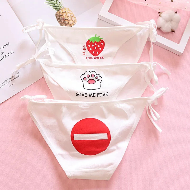 SP&CITY Young Girls Student Cute Underwear Women Japan Lace Up Cotton Panties Funny Hollow Out Seamless Briefs Female Lingerie