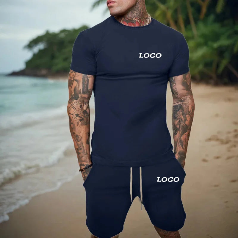 Summer Fashion Casual Outdoor Sports Set Men's Breathable T-Shirt Shorts Casual Fashion Two-Piece DIY Customize Your Logo Viralgem Store