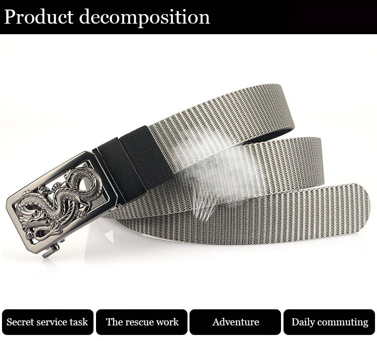 SupSindy New Man Double-sided Nylon Belt Dragon Rotate Metal Automatic Buckle Canvas Belts for Men Jeans Waistband Bicolor Strap Viralgem Store