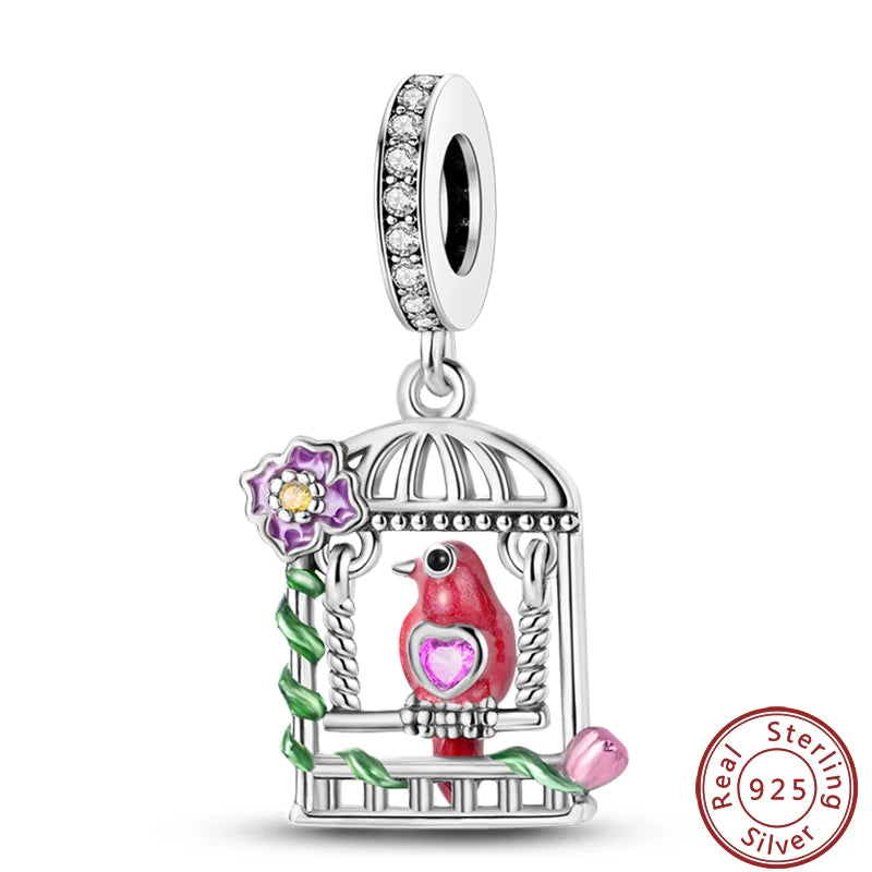 100% 925 Silver Parrot Hummingbird Owl Birds Fashion Design Charms Beads 3mm DIY Fine Jewelry Gifts Making Viralgem Store