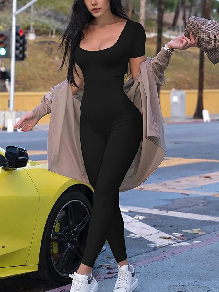 Women's Rompers Short Sleeve Solid Skinny Bodycon Jumpsuits Fashion Sports Fitness Casual Activity Streetwear Overalls Viralgem Store