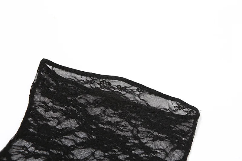 Women 3 Piece Sets Trim Sheer Lace  Solid Strapless Tupe Top Hot Skinny Pantyhose Pants Baddie Club Outfit Lingerie Suit Viralgem Store