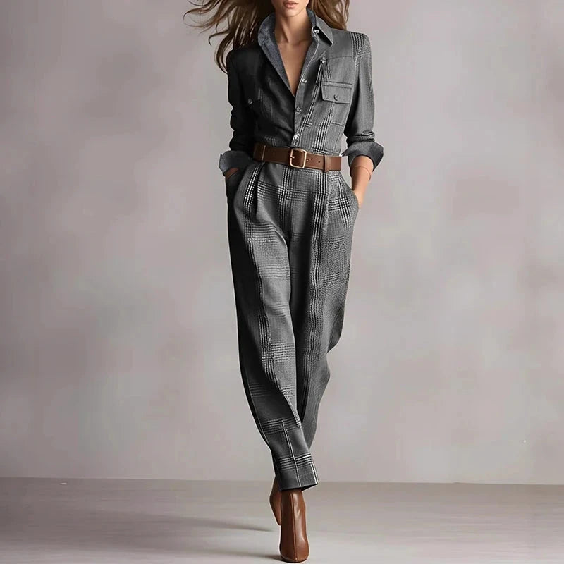 Vintage Plaid Print High Waist Jumpsuits Woman Elegant Shirt Collar Button Slim Bodysuit Fall Long Sleeve Pocket Romper Overalls Viralgem Store