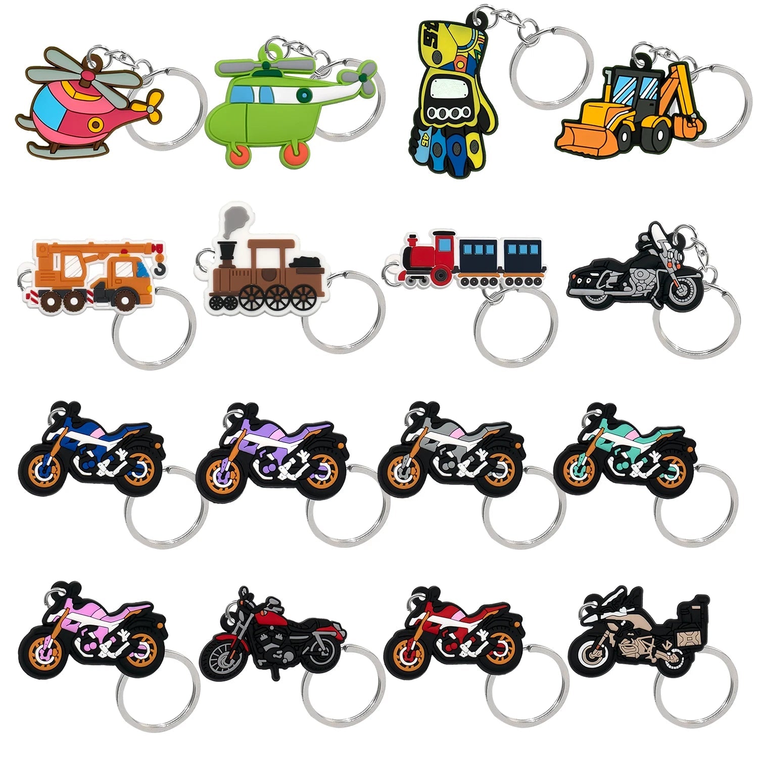 1PCS Cool Motorcycles Keychain Train Crane Helicopter Keyring Pedicab Key Fashion Accessories Jewelry Room Key Pendants Gift Viralgem Store