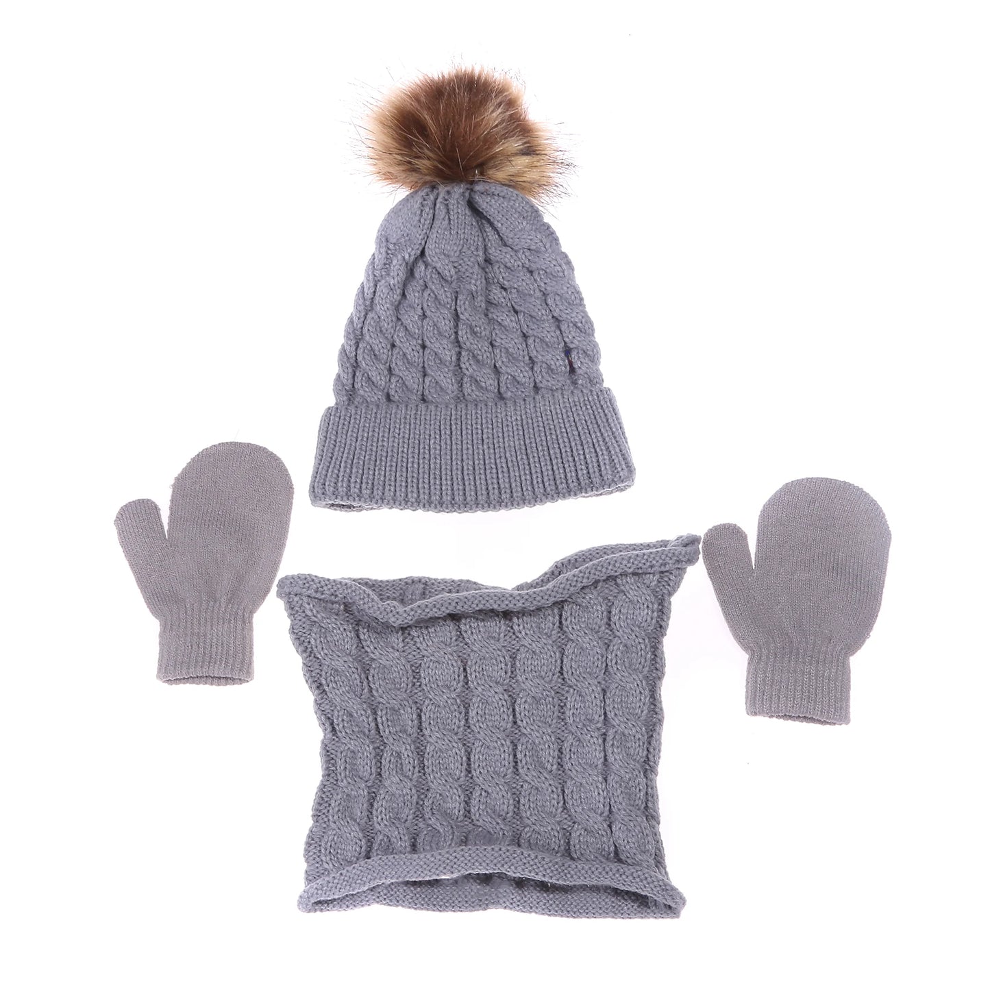 3PCS/Set Kid Winter Hat Scarf Mittens Set Toddler Knitted Girls Children Skin-Friendly Neck Warmer Boys Wool Outdoor Warm Gloves