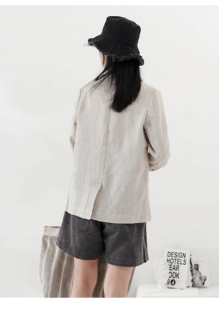 100% Linen Women Blazer Casual Notched Collar Long Sleeve Singgle Breasted Office Lady Outerwear Stylish Tops Retro Coat Viralgem Store