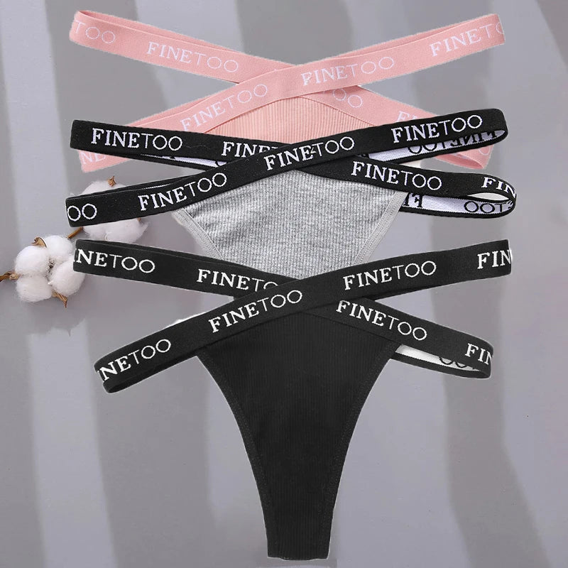 3PCS/Set Cross Strap G-String Cotton Panties Women Sexy High Waist Women's Panties FINETOO Letter Waisted Panty Lingerie M-XL