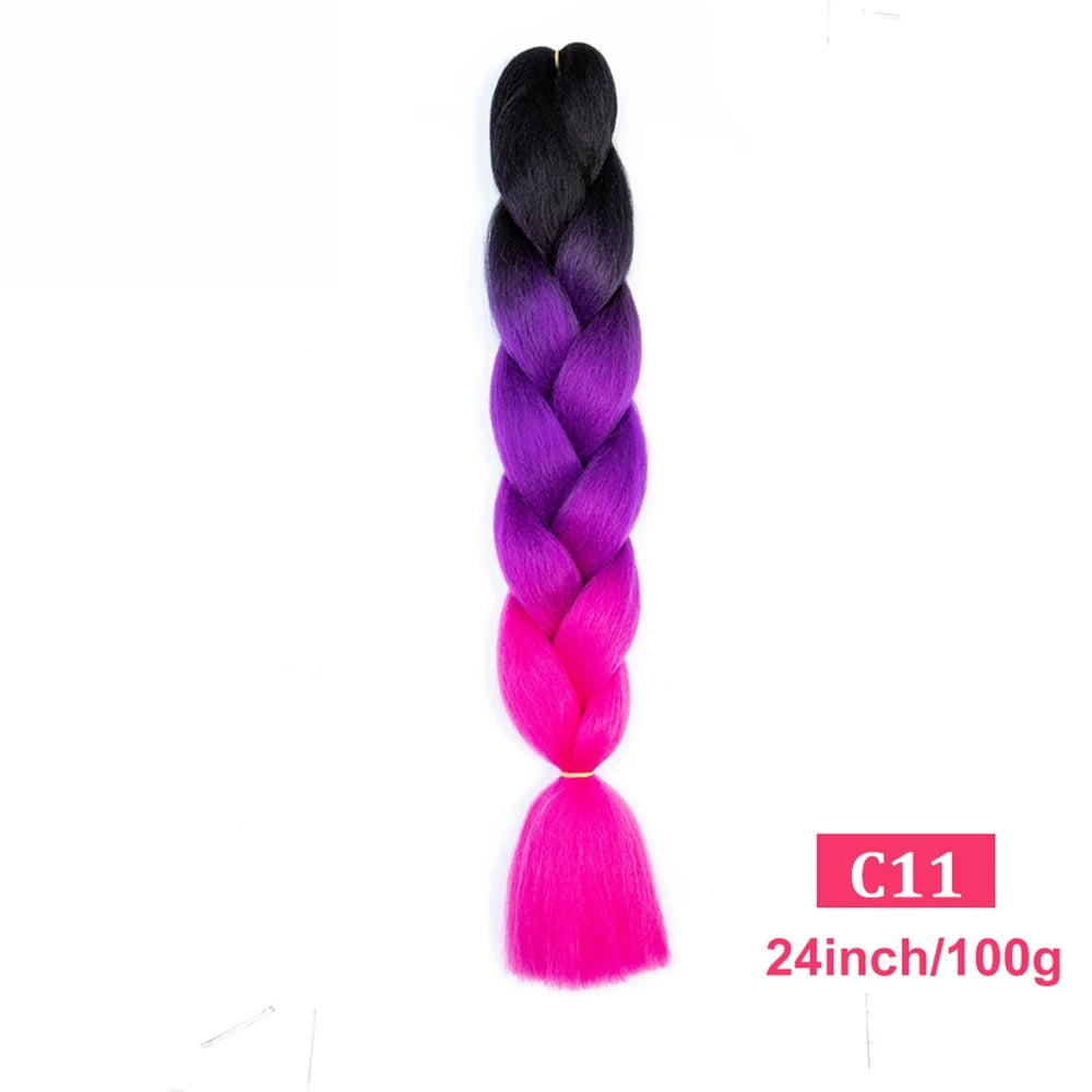 24inch Synthetic Long Braiding Hair Pre Strethced Colorful Ombre Brown Blonde Crochet Jumbo Braids Hair Extensions For Women