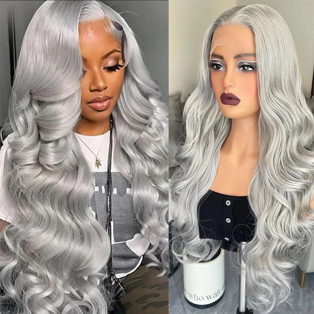 13x6 Silver Grey Body Wave Lace Front Human Hair Wigs Pre Plucked 613 HD Frontal Wigs Brazilian Cosplay Colored Human Hair Wig