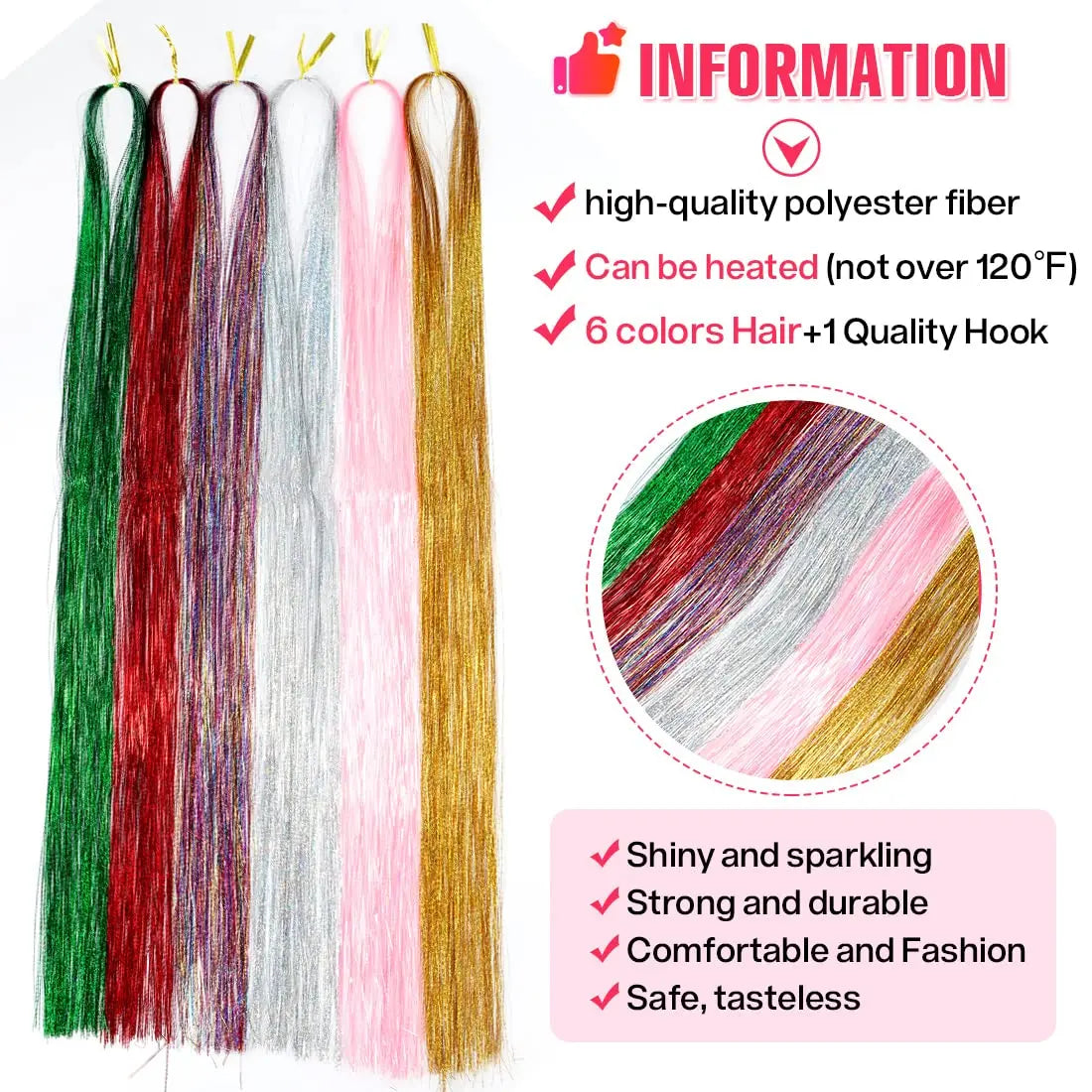Synthetic Extensions Hair Dazzling Female Hippies With Tinsel Rainbow Silk For Braided Headwear Length 120 Cm 150 Strands/Pack Viralgem Store