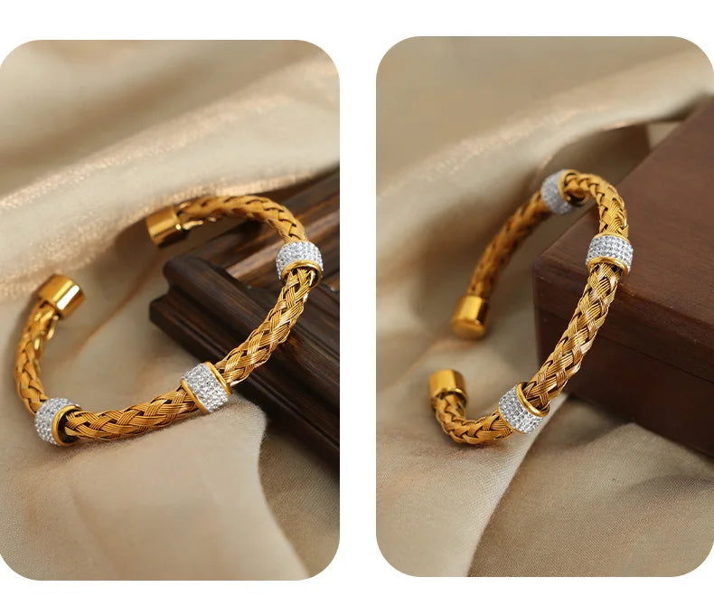 Woven 316L Stainless Steel Bracelet For Women Gold Plated High-end No Tarnish Women's Hand Bracelets Cuff Bangle Woman Jewelry