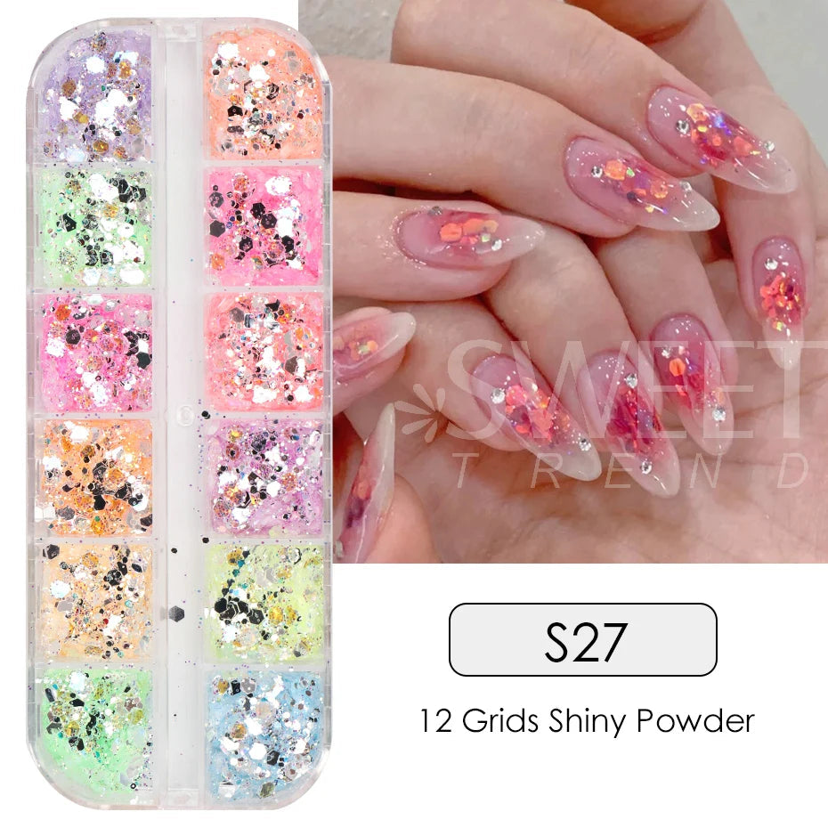 12 Grids Opal Dream Crystal Sequins Nail Flake Galaxy Iridescent Aurora 3D Paillette for Winter Autumn Manicure Decoration SWYFH Viralgem Store