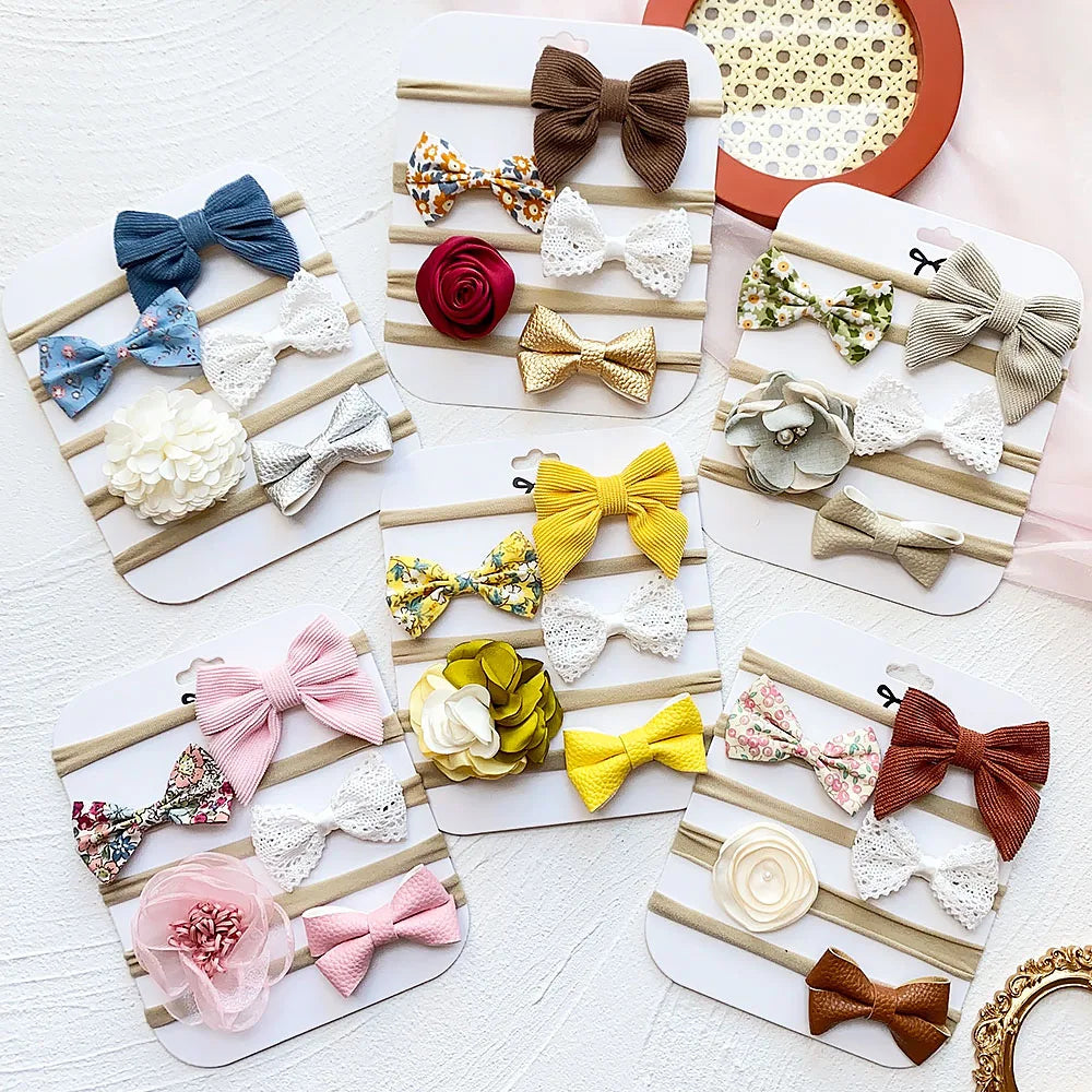 5Pcs/Set Baby Flower Bows Headband for Girls Children Elastic Hair Bands New Born Hairband Soft Toddler Cute Hair Accessories