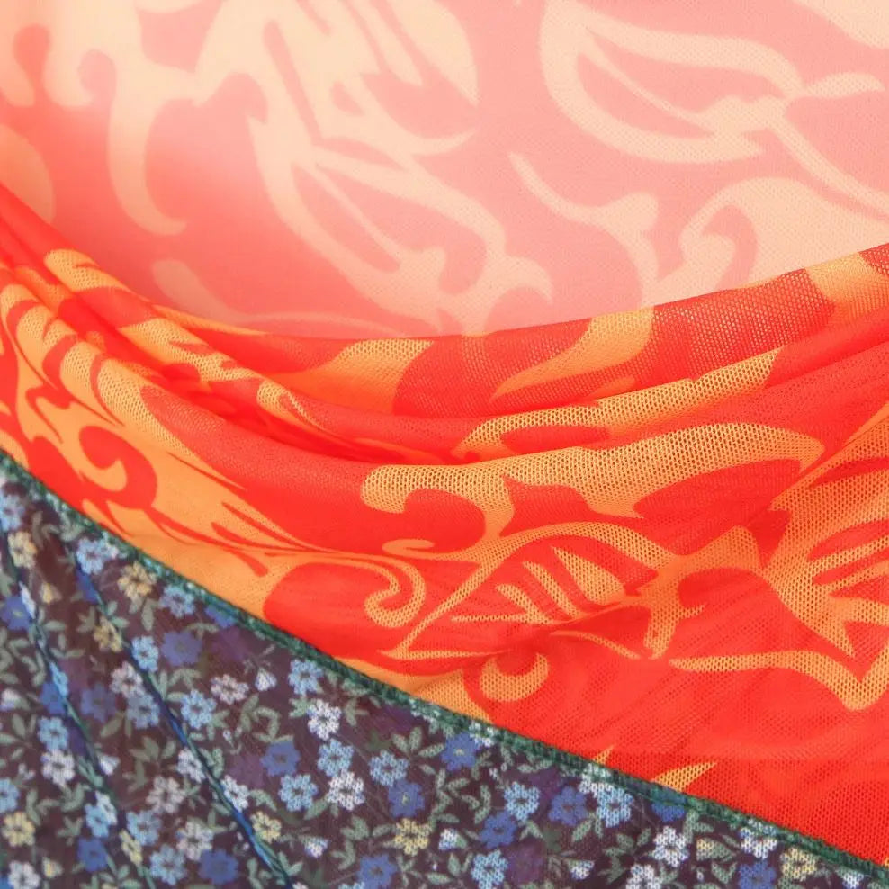 2024 Sexy Ruched Square Collar Contrast Color Plaid Flower Print Sleeveless Mini Mesh Dress Women Packages Hips A-line Tank Robe