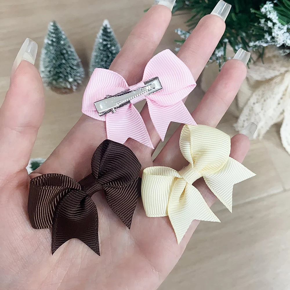 10Pcs/Set Solid Color Kids Bows Hair Clips for Baby Girls Handmade Ribbon Bowknot Hairpin Barrettes New Year Hair Accessories Viralgem Store