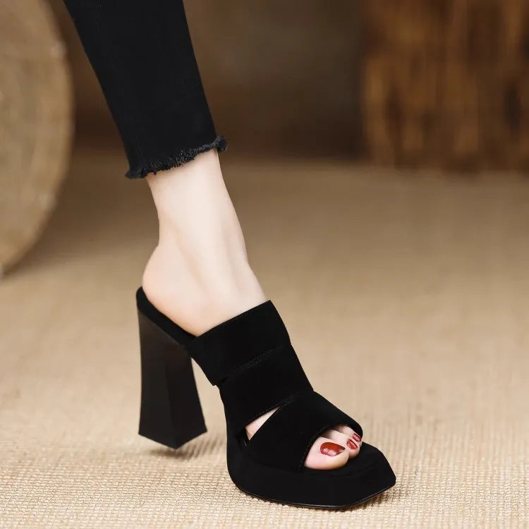 Women  High Heels Sandals Summer New Black Hook Heels Party Shoes Woman Fashion Buckle Strap Platform Sandals