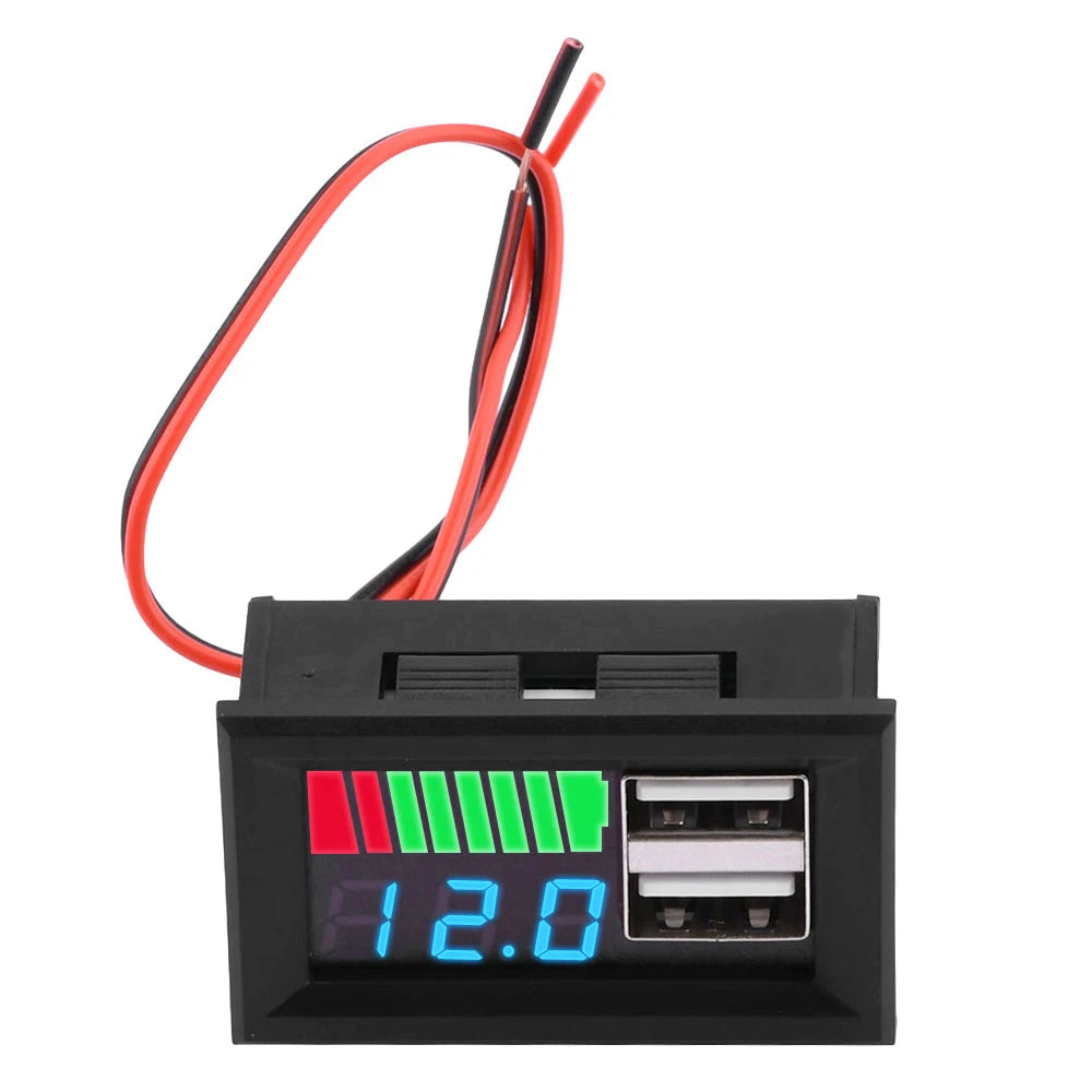 12V Lead-acid Battery 3S 11.1V-12.6V Lithium Battery Level Indicator LED Digital Display Voltmeter Dual USB Voltage Tester Viralgem Store