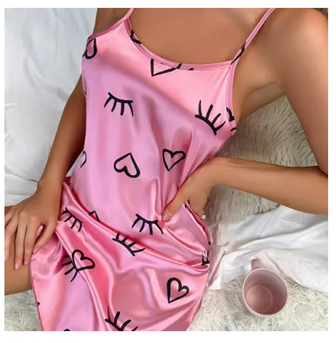 Women Nightwear Home Clothes Sexy Black Floral Printing Nightdress Sleepwear Nightshirts Silk Sleepshirts Nightgowns For Woman Viralgem Store