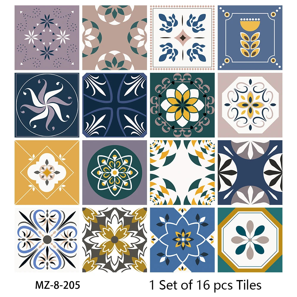 16pcs/set Black & White Tiles Sticker Kitchen Backsplash Wardrobe Bathroom Waterproof Peel & Stick Bright Film Art Wall Decals