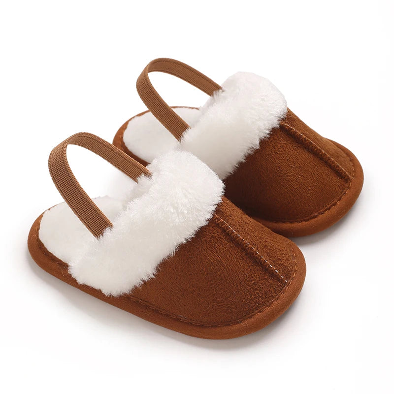 0-1 Years Old Winter Baby Slippers Fluffy Baby Boy Girl Sandals Cute Plush Soft Non-slip Sole Toddler First Toddler Baby Shoes