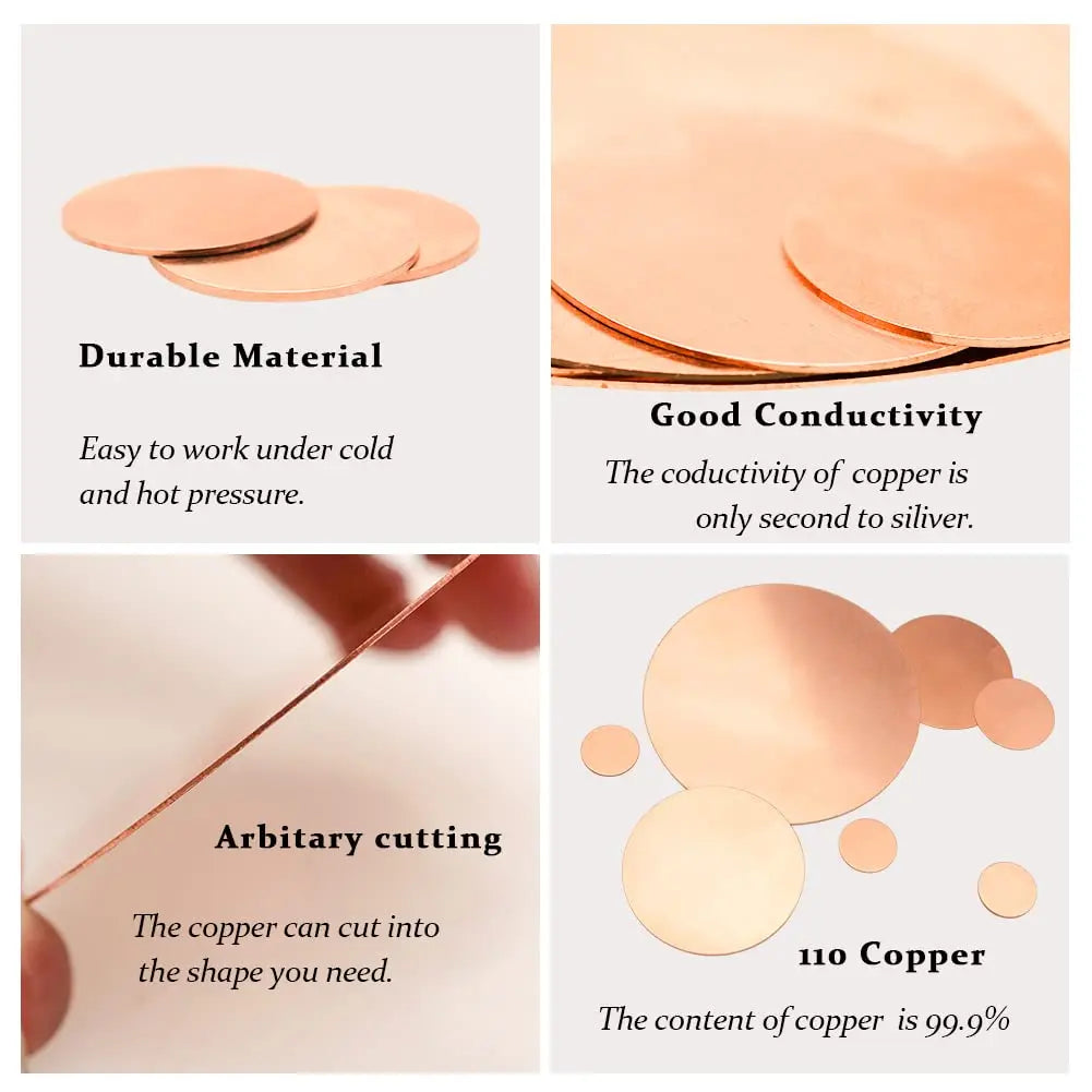 1/2pc T2 Copper Disc Diameter 30mm 50mm 60mm 80mm Pure Copper Round Plate Circular Sheet Thickness 0.5mm 0.8mm 1mm 1.5mm 2mm 3mm