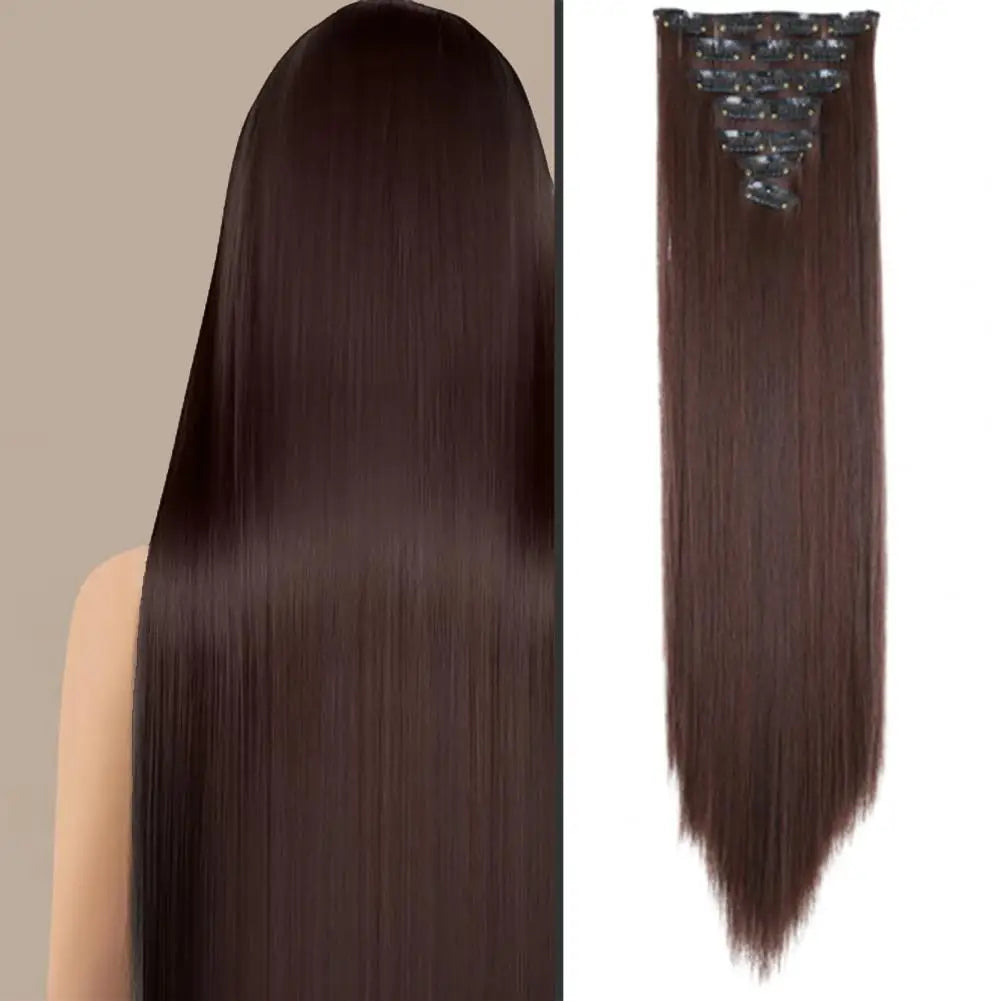 56cm Wig Extensions Women's Synthetic Clip-in One Piece Straight Hair Extensions Synthetic Wigs Seamless Customizable Wig Pieces