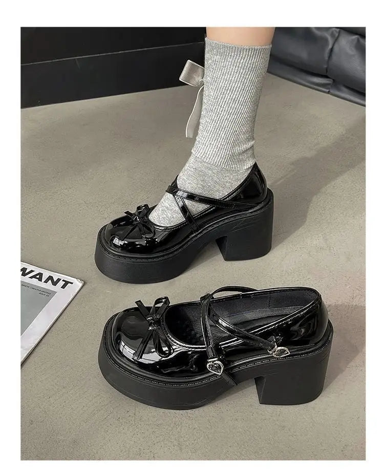 Women's Spring Round Toe Pumps Chunky Heel Mary Janes Shoes Platform Shoes for Women Dress Students Women's Lolita Heeled Shoes Viralgem Store