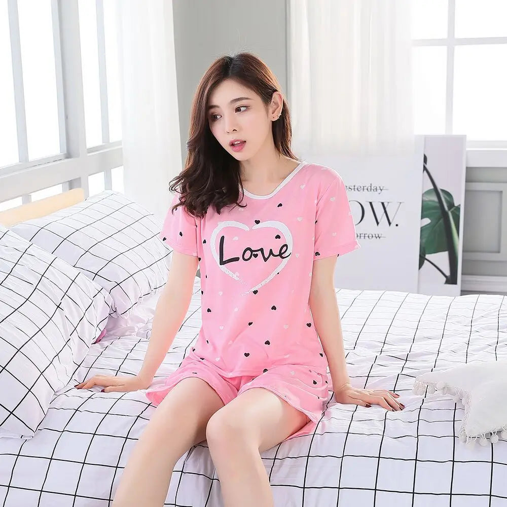 Women Thin Cute Sleepwear 2PCS Shirt Shorts Pajamas Set Nightwear Cartoon Intimate Lingerie Pyjamas Female Homewear Gift Tops Viralgem Store