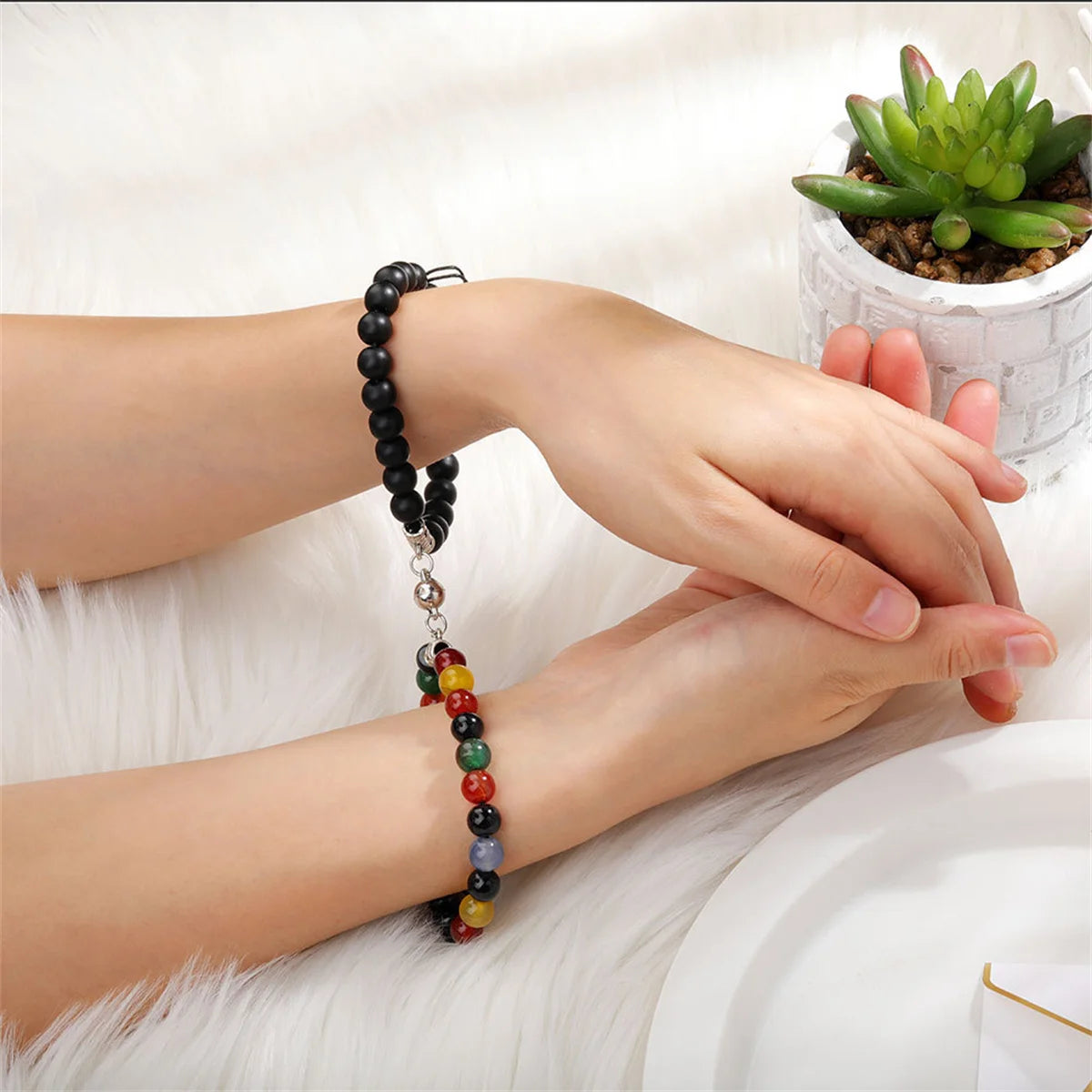 2pcs/set Natural Stone Beads Bracelet for Women Men Lovers Magnet Attraction Couple Distance Bracelets Best Friends Jewelry Gift