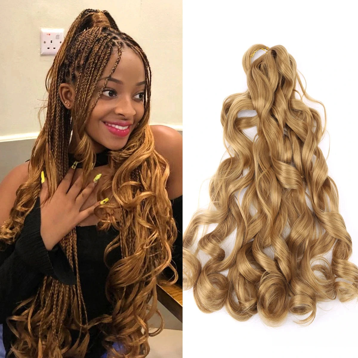 16-24 inches Synthetic French Curly Crochet Braiding Hair Loose Wave Ombre Hair for Women Spiral Pre Stretched Hair Extensions Viralgem Store