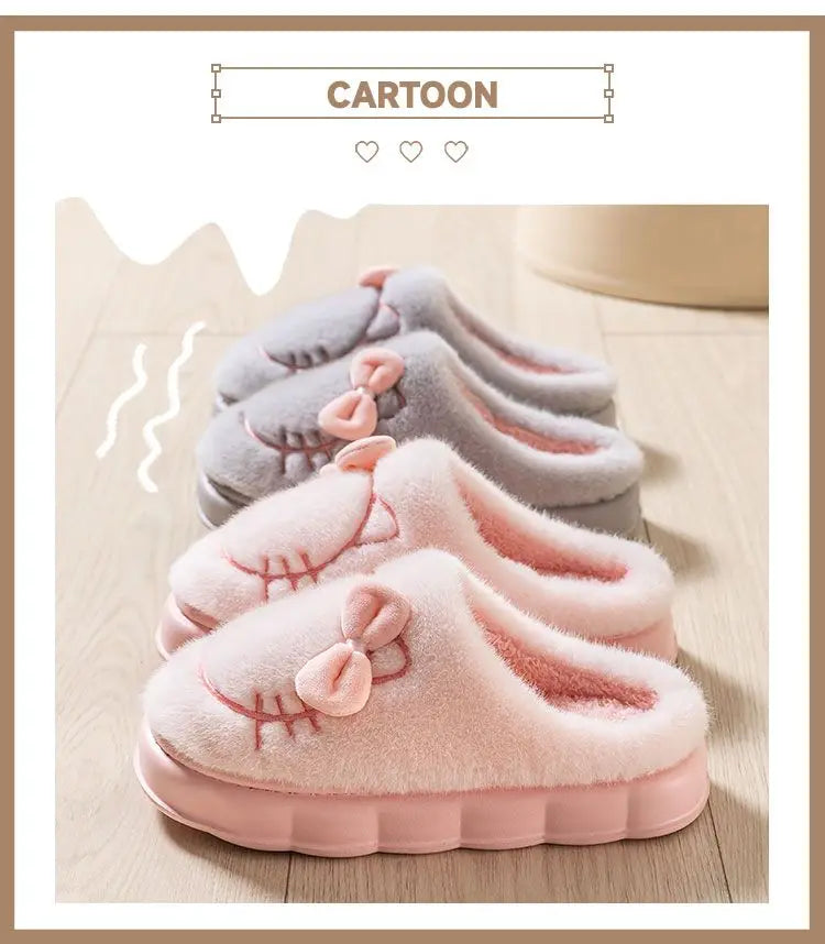 8 cm High platform fur slippers women's winter fluffy ear home shoes woman white bunny rabbit slippers woman house clog shoes