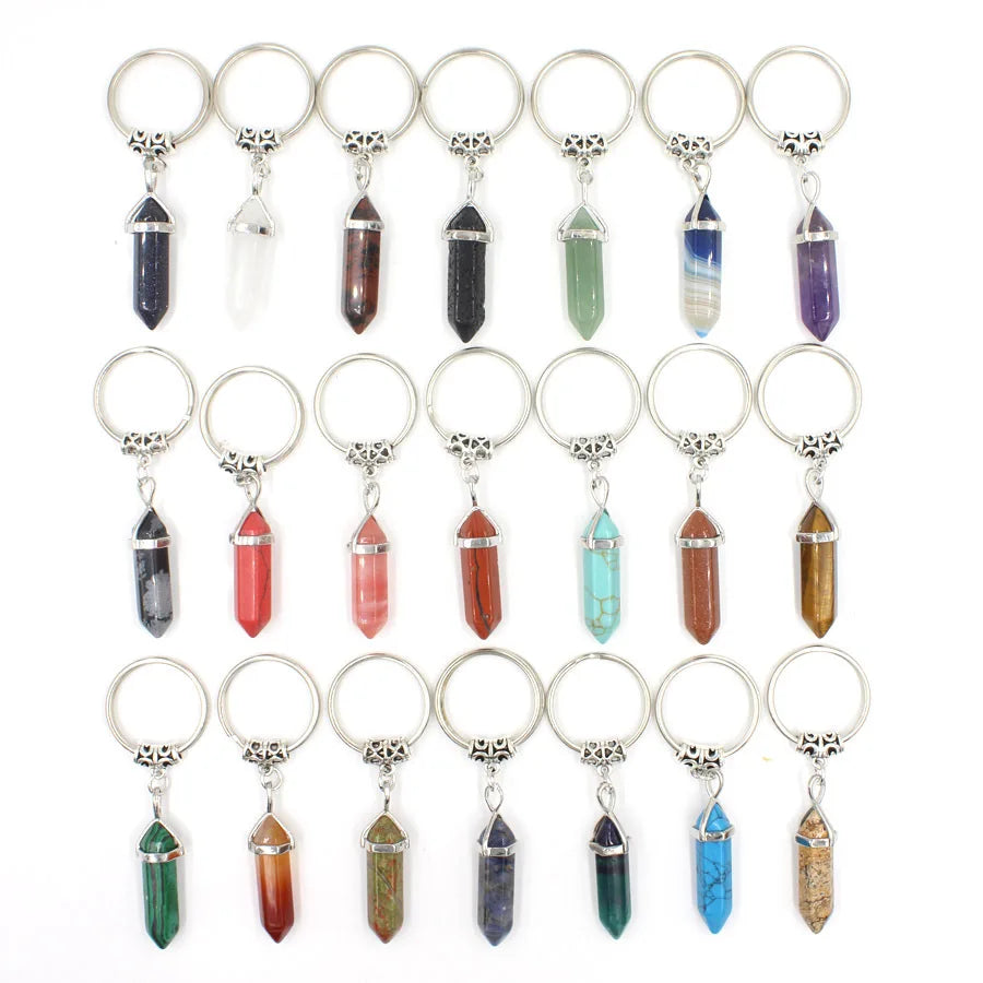 20pcs Natural Rough Raw Stone Crystal Quartzs Keychain Women Men Handbag Hangle Car Key Holder Raw Mineral Stone KeyRing Jewelry Viralgem Store