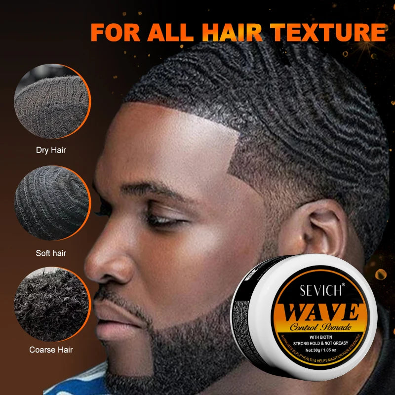 30g Biotin Wave Control Pomade for Men Anti Hair Loss 360 Wave Hair Edge Control Gel Pomade Natural Hair Curly Styling Pomade
