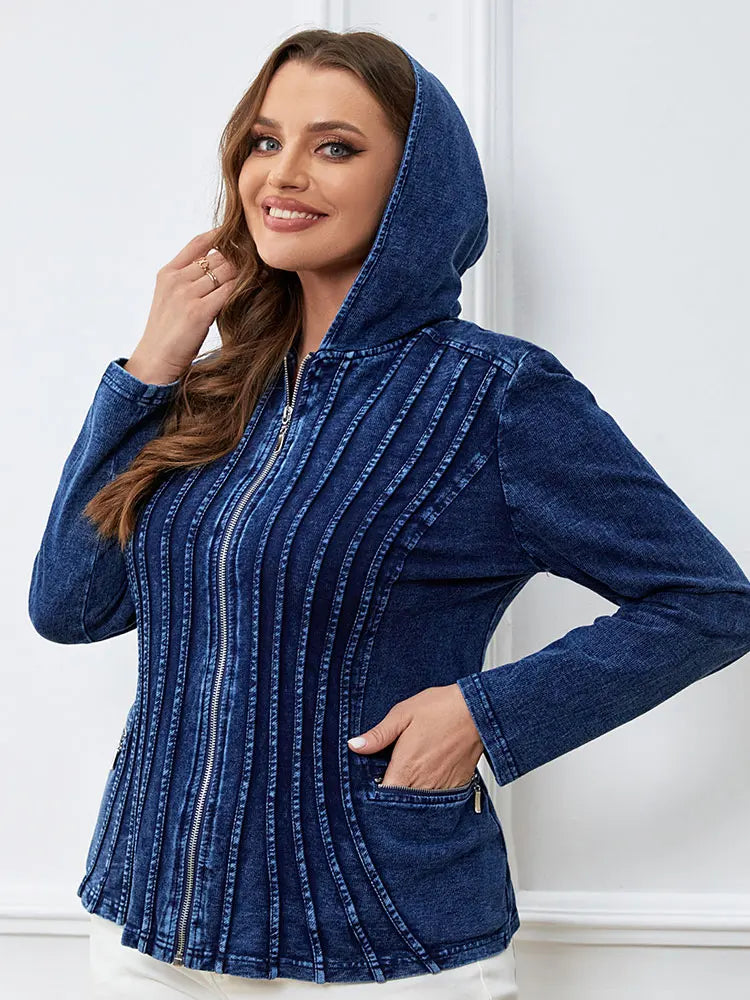 Women's plus Size Casual Denim Jacket Loose Fit Classic Style Button Detailing Long Sleeve Blue Jeans Jacket