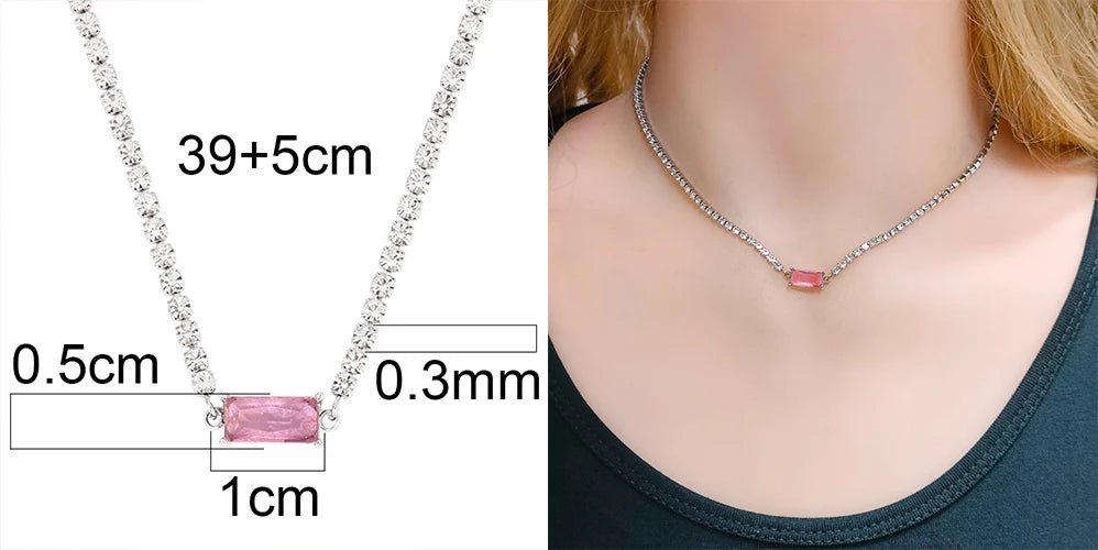 Stainless Steel Necklace Tennis Chain Hip Hop Square Pendant Necklace Star Heart Zircon Choker Necklaces For Women Jewelry