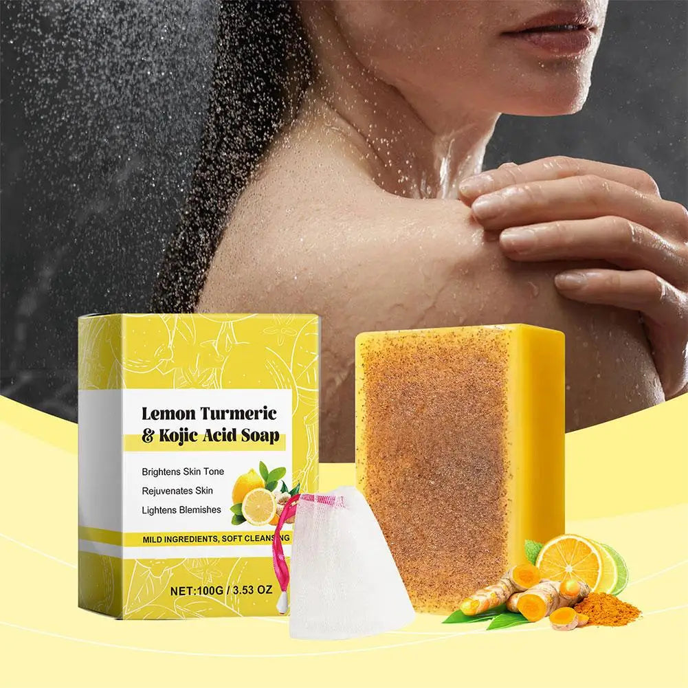 100g Lemon Turmeric Kojic Acid Soap Turmeric Face And Body Wash Clean Soap Bar, Firm Pores Lemon Turmeric Glowing Skin Care Soap