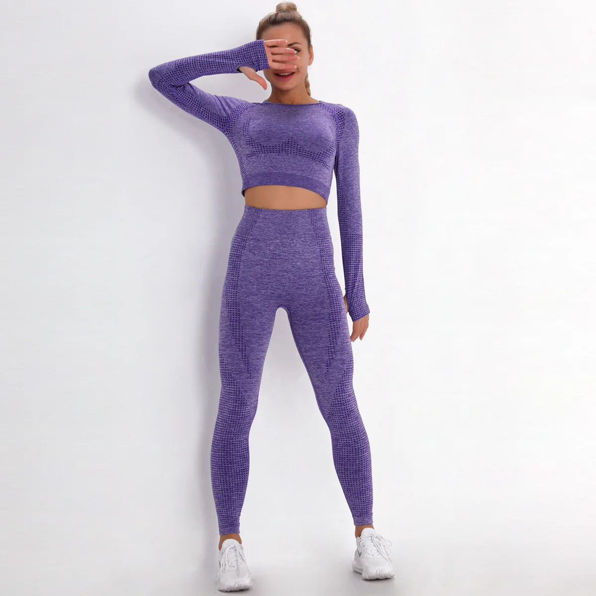 Women Seamless Gym Set Long Sleeve Top High Waist Belly Control Sport Leggings Gym Clothes Seamless Sport Suit Sexy Booty Girls Viralgem Store
